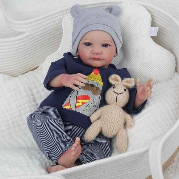 🆕19inch Soft Cloth Body Newborn Baby Poseable Limbs Luca Doll Baby Boy - Picture 5 of 9